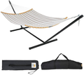 Patio Watcher 12 Feet Steel Stand with Quick Dry Hammock Curved Bamboo Spreader Bar Hammock for Outdoor Patio Yard 2 Storage Bags Included Home & Garden > Lawn & Garden > Outdoor Living > Hammocks Patio Watcher Beige Stripes  