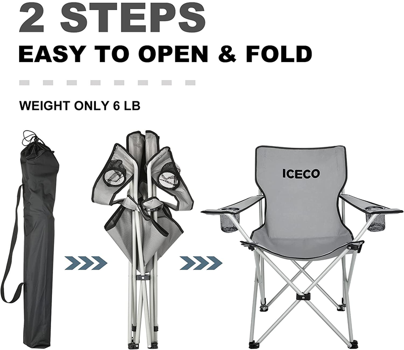 ICECO Camping Chairs, Ultralight Folding Chair, Portable Chairs Compact Lawn Chair with Double Cup Holders Carrying Bag for Outdoor Fishing Hiking BBQ Travel Picnic Festival Adults
