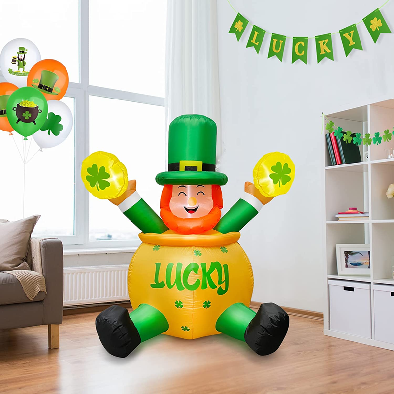ELECLAND 4.9FT St. Patrick'S Day Inflatable Leprechaun with Lucky Shamrock Irish Leprechaun Indoor Outdoor Lawn Yard St. Patrick'S Day Decorations Arts & Entertainment > Party & Celebration > Party Supplies ELECLAND   