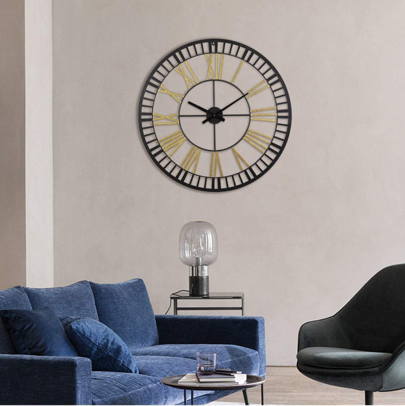 Gold&Black 32" Large Metal Industrial Wall Clock with Roman Numberal for Living Room Decor, Big Wall Clock Battery Operated Home & Garden > Decor > Clocks > Wall Clocks RiteSune   