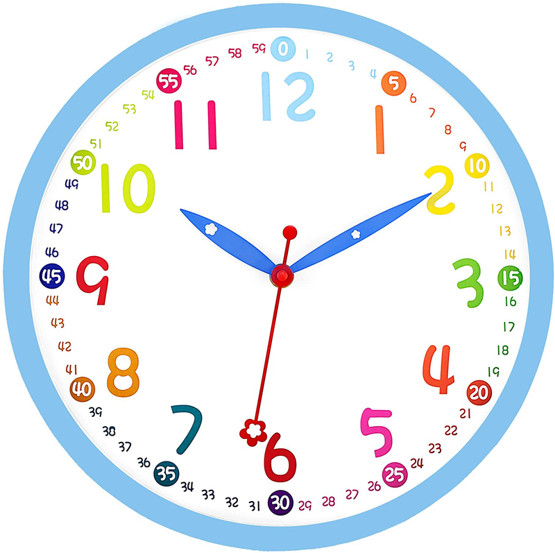 Lumuasky Silent Kids Wall Clock 12 Inch Non-Ticking Battery Operated Colorful Decorative Clock for Children Nursery Room Bedroom School Classroom - Easy to Read (Blue) Home & Garden > Decor > Clocks > Wall Clocks Lumuasky Blue  