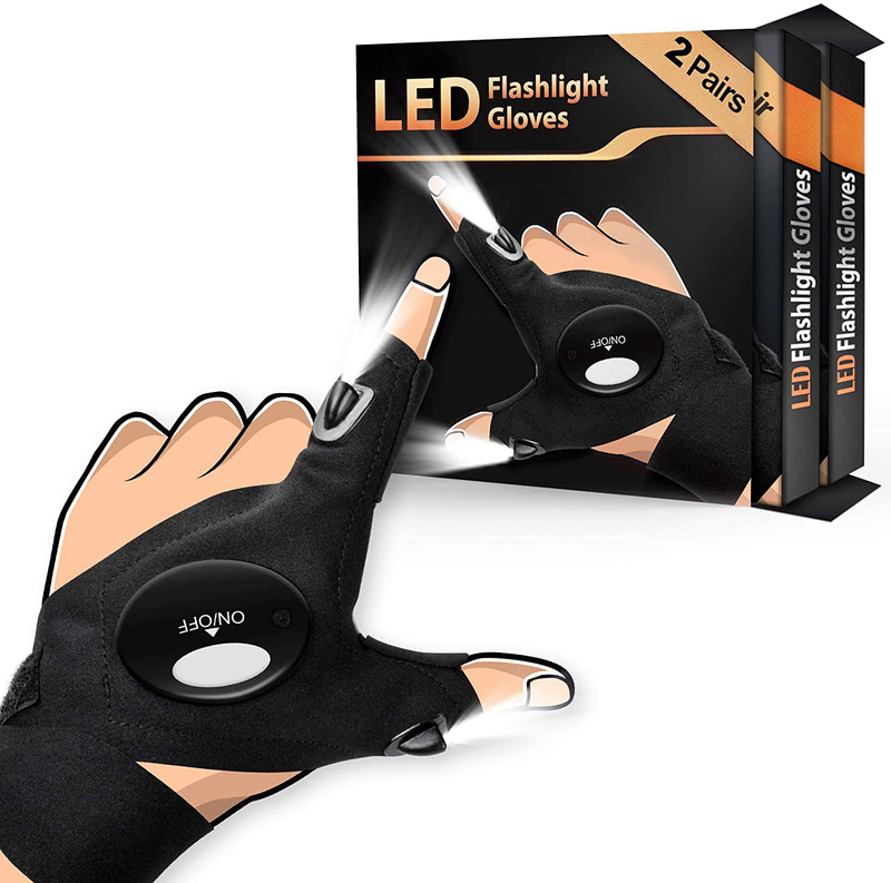 LED Flashlight Gloves Gifts for Men, Stocking Stuffers for Men Women Dad Teens, Christmas Mens Gift Idea, Cool Tool Gadget Fishing Stuff Birthday Gifts Husband Boyfriend Him Brother Mechanic Car Guy Sporting Goods > Outdoor Recreation > Camping & Hiking > Camping Tools HANPURE 2 Pack(With Replaceable Batteries)  