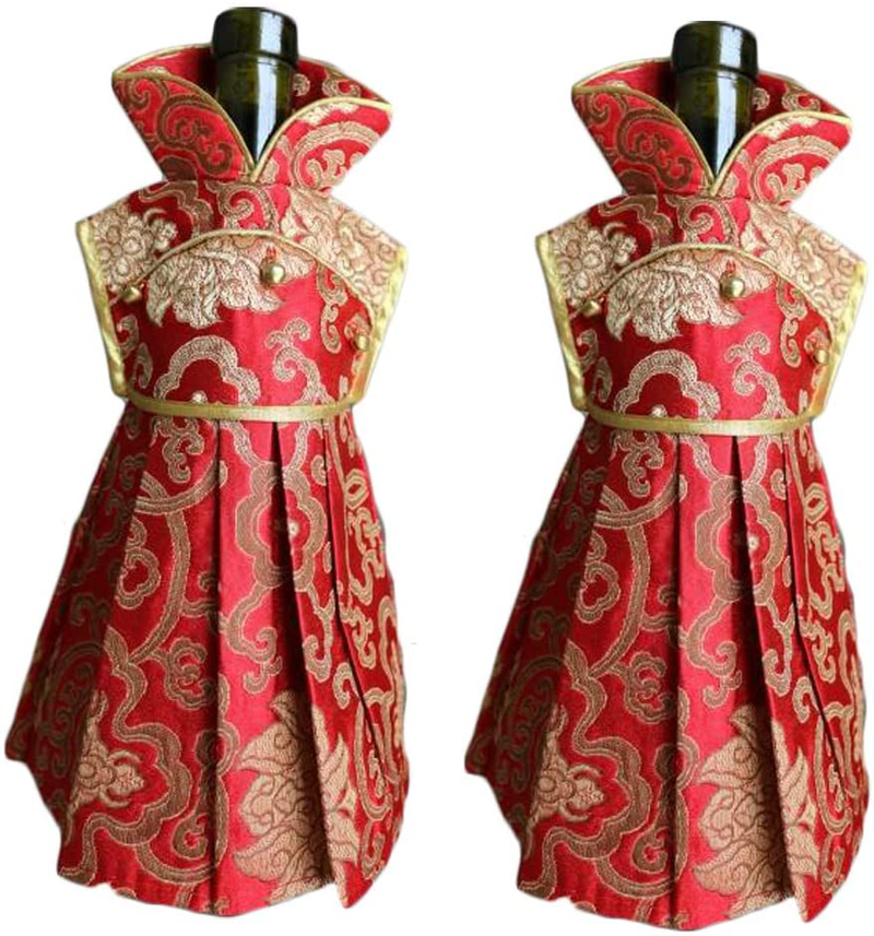 OOCC 2Pcs Chinese Brocade Dress Wine Bottle Cover China Dress Cheongsam Wine Bags Champagne Bags for Party Christmas Decorations Hotel Bar Kitchen Table Decor (Red-F) Home & Garden > Decor > Seasonal & Holiday Decorations& Garden > Decor > Seasonal & Holiday Decorations OOCC Red-F  