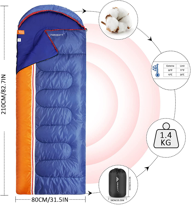 Forceatt Sleeping Bags for Adults &Kids, 50-77 °F Ultralight Backpacking Sleeping Bag Use in Cool & Warm Weather, Water-Resistant, Lightweight 30 Degree Sleeping Bag Great for Hiking, Camping, Indoor. Sporting Goods > Outdoor Recreation > Camping & Hiking > Sleeping BagsSporting Goods > Outdoor Recreation > Camping & Hiking > Sleeping Bags Forceatt   