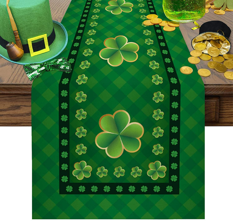 St. Patrick'S Day Cotton Linen Table Runner Dresser Scarves,Happy St. Patrick'S Day Clover Green Buffalo Table Runners for Dinning Table,Kitchen Decor,Holiday Parties Dinner Decoration-13X70 Inch Arts & Entertainment > Party & Celebration > Party Supplies Artwork Store Cloverdca9327 13x120inch 
