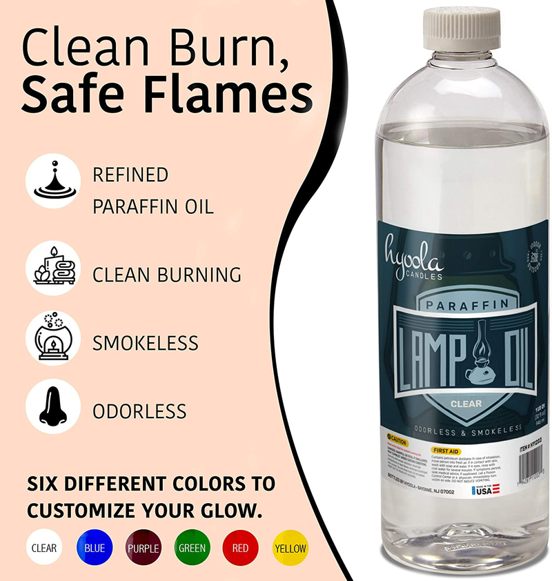 Hyoola Candles Liquid Paraffin Lamp Oil - Clear Smokeless, Odorless, Ultra Clean Burning Fuel for Indoor and Outdoor Use - Highest Purity Available - 32oz