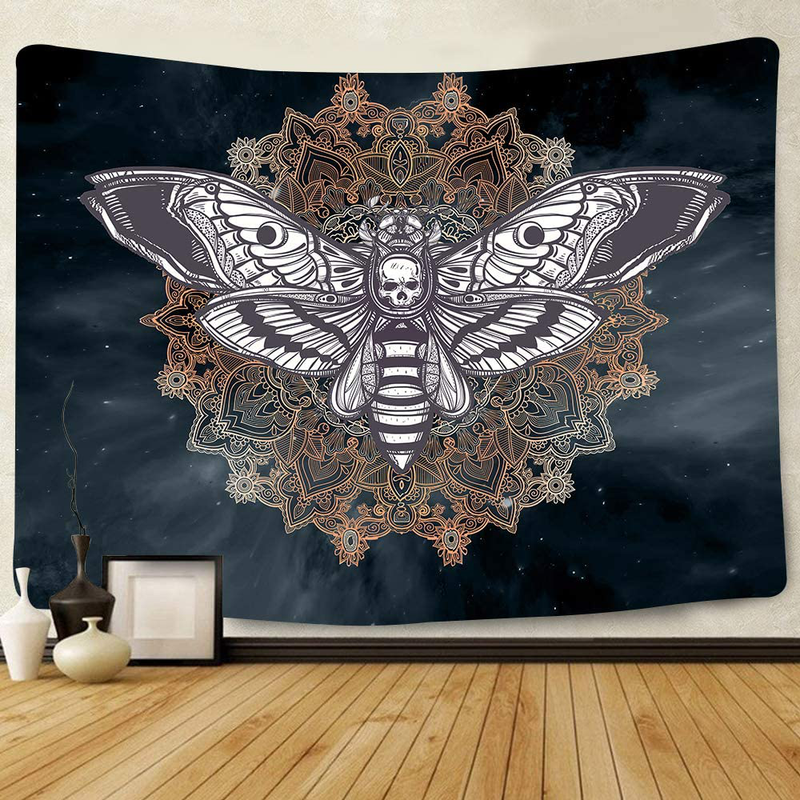 Dead Head Hawk Moth Wall Tapestry with Mandala Vintage White Skull Illustration Tapestry Blanket Mysterious Sky Wall Art Home Decor BedHead (60x60) Home & Garden > Decor > Seasonal & Holiday Decorations Simsant 80 x 60  