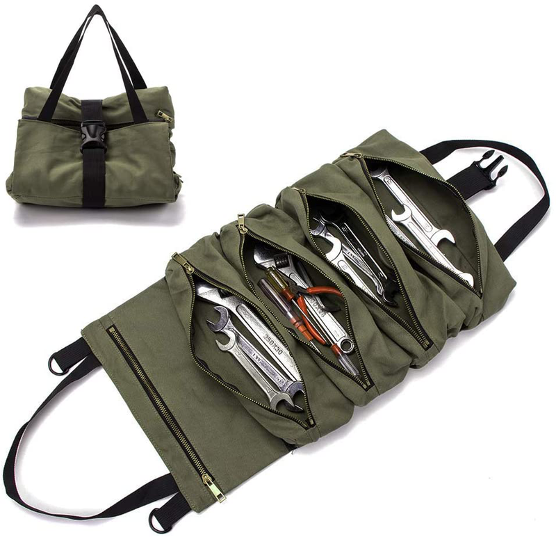 Super Roll Tool Roll,Multi-Purpose Tool Roll up Bag, Wrench Roll Pouch,Canvas Tool Organizer Bucket,Car First Aid Kit Wrap Roll Storage Case,Hanging Tool Zipper Carrier Tote,Car Camping Gear Sporting Goods > Outdoor Recreation > Camping & Hiking > Camping Tools HERSENT   