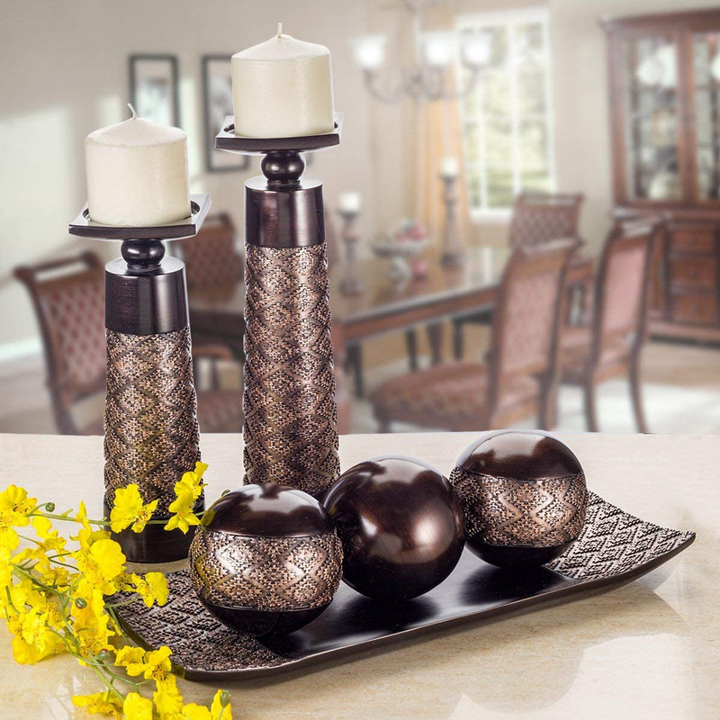 Dublin Decorative Candle Holder Set of 2 - Home Decor Pillar Candle Stand, Coffee Table Mantle Decor Centerpieces for Fireplace, Living or Dining Room Table, Gift Boxed (Coffee Brown) Home & Garden > Decor > Home Fragrance Accessories > Candle Holders Creative Scents   