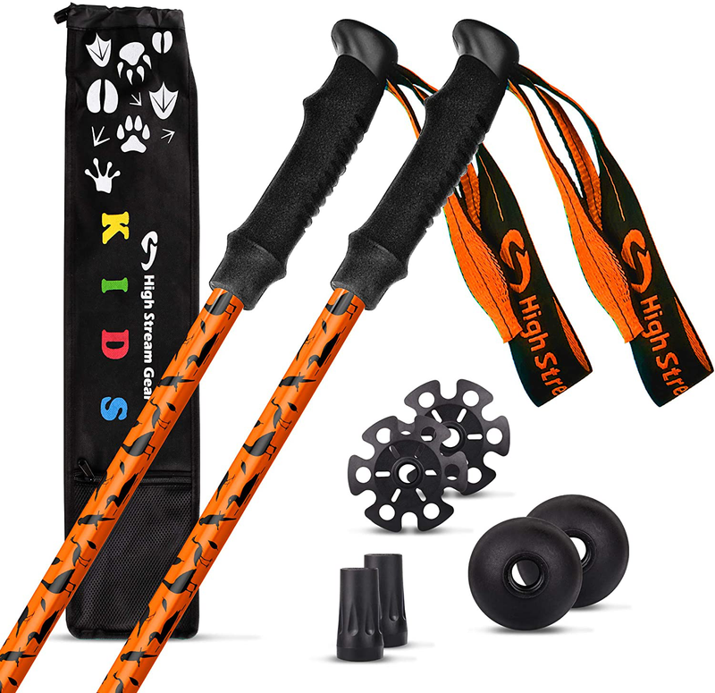 High Stream Gear Kids Trekking Poles – Collapsible Telescopic Brightly Colored Walking Sticks for Children – Includes Carrier Bag and Accessories Sporting Goods > Outdoor Recreation > Camping & Hiking > Hiking Poles High Stream Gear Orange  