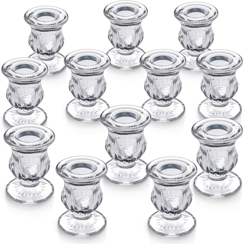 Letine Candlestick Holders Set of 12 - 2.5" H Taper Candle Holders Bulk - Clear Glass Candle Holder for Windowsill, Wedding & Festival