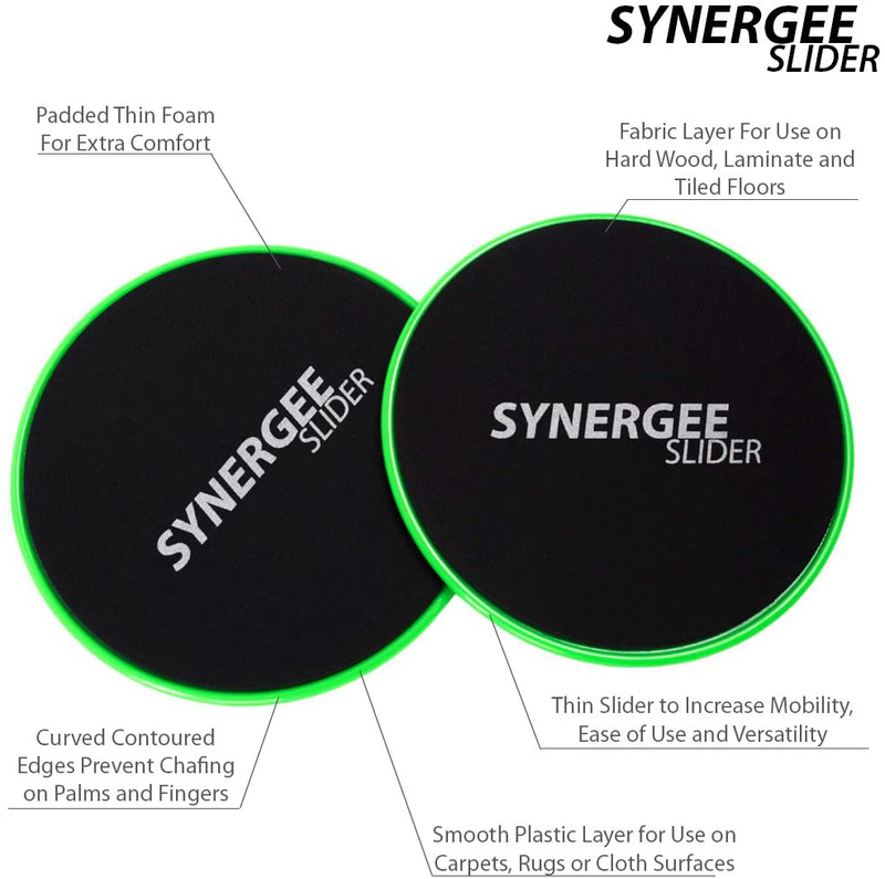 Synergee Core Sliders. Dual Sided Use on Carpet or Hardwood Floors. Abdominal Exercise Equipment  Synergee   