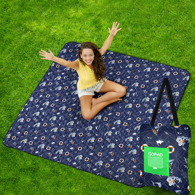 ISOPHO Outdoor Picnic Blanket Extra Large, Machine Washable Fold Camping Blanket, 3-Layer Sand Proof and Waterproof Picnic Mat, 67“X 79” Portable Blanket for Camping, Park, Beach, Hiking, Family Home & Garden > Lawn & Garden > Outdoor Living > Outdoor Blankets > Picnic Blankets ISOPHO Dark Blue Large 
