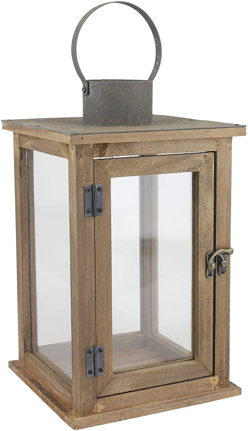 Stonebriar SB-5174B Rustic 12.5" Wooden Candle Lantern, Large, Brown Home & Garden > Decor > Home Fragrance Accessories > Candle Holders Stonebriar Large  