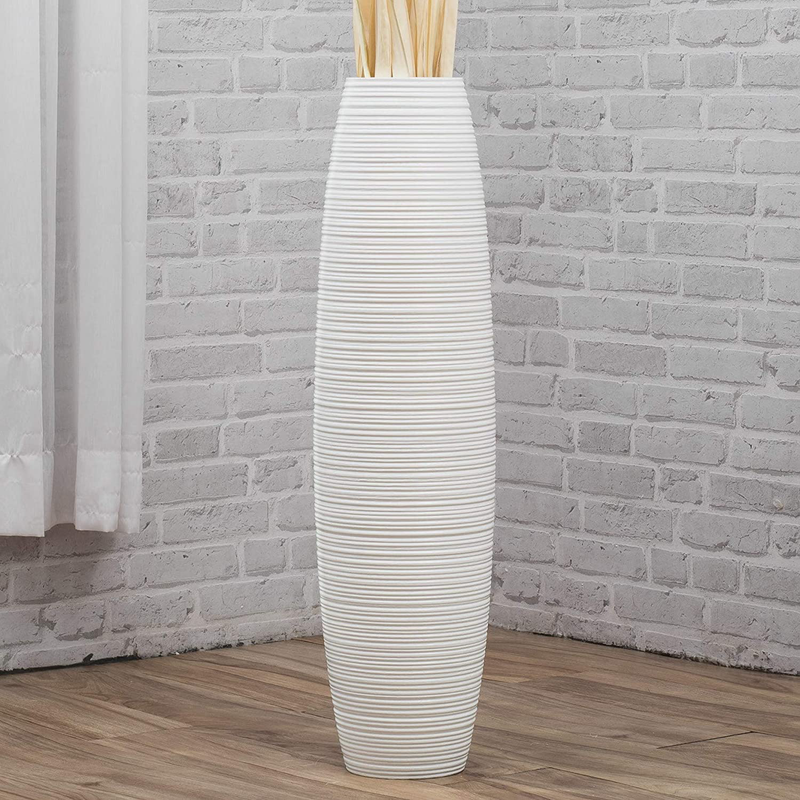 LEEWADEE Large Floor Vase – Handmade Flower Holder Made of Wood, Sophisticated Vessel for Decorative Branches and Dried Flowers, 30 inches, White wash Home & Garden > Decor > Vases LEEWADEE White 30 inches 