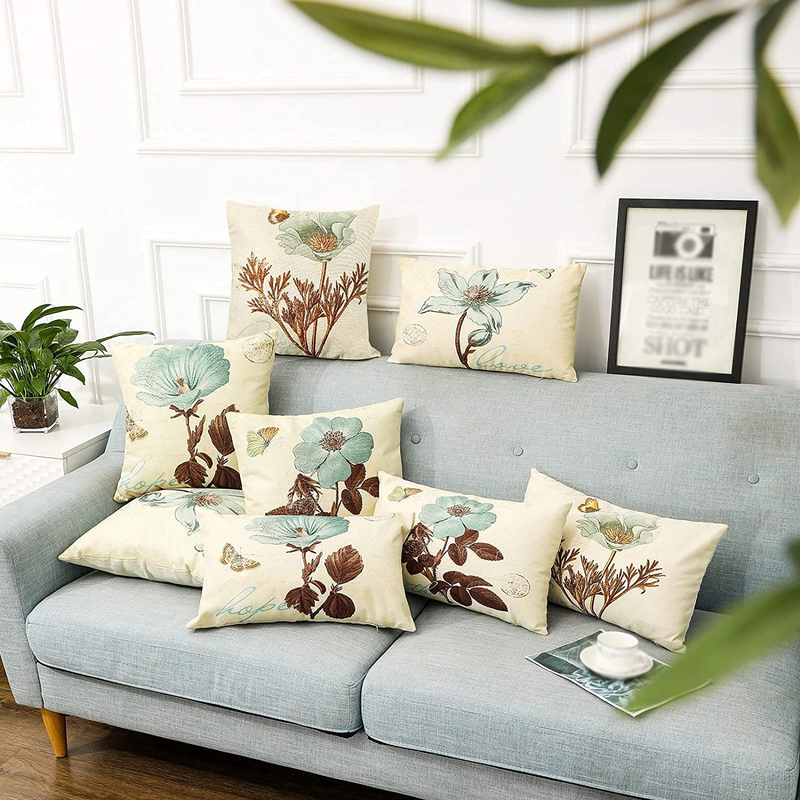 Monkeysell Pack of 4 Throw Pillow Covers 18 X 18, Decorative Floral Linen Pillow Cover for Living Room Bedroom, Couch Sofa Chair Bed Pillow Covers Home Outdoor, Set of 4 Pillowcases Only Home & Garden > Decor > Chair & Sofa Cushions Monkeysell   