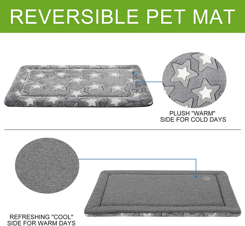 EMPSIGN Fancy Dog Bed Mat, Pet Bed Pad Reversible (Warm & Cool), Machine Washable Crate Pad, Pet Sleeping Mat for Small to Xxx-Large Dogs, Grey, Star Pattern