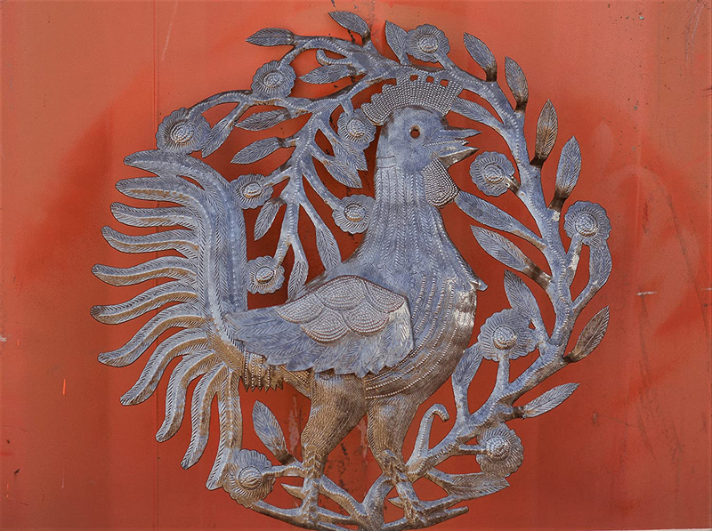 Farm Rooster Kitchen Decor, Decorative Wall Hanging Plaque, Handmade in Haiti from Recycled Steel Barrels 15.5 x 15.75 Inches Home & Garden > Decor > Artwork > Sculptures & Statues It's Cactus   