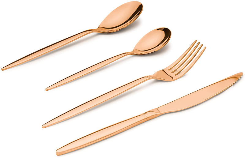 SANTUO 30 Piece Silverware Set for 6, Dinning Stainless Steel Flatware Set, 30pcs Lunch Tableware Cutlery Set, Dinner Mirror Polished Utensils, Include Knife Fork Spoon for Home (Black Titanium) Home & Garden > Kitchen & Dining > Tableware > Flatware > Flatware Sets SANTUO Rose Gold 24-Piece 