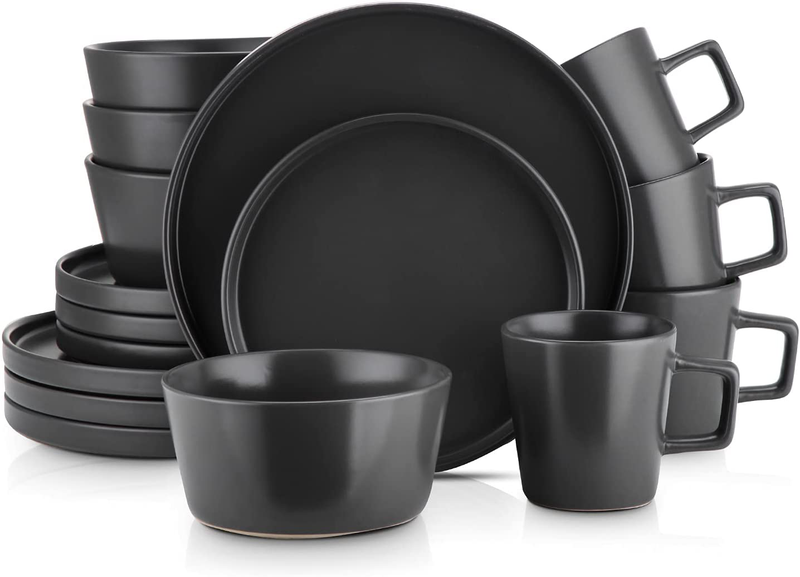 Stone Lain Coupe Dinnerware Set, Service For 4, Black Matte