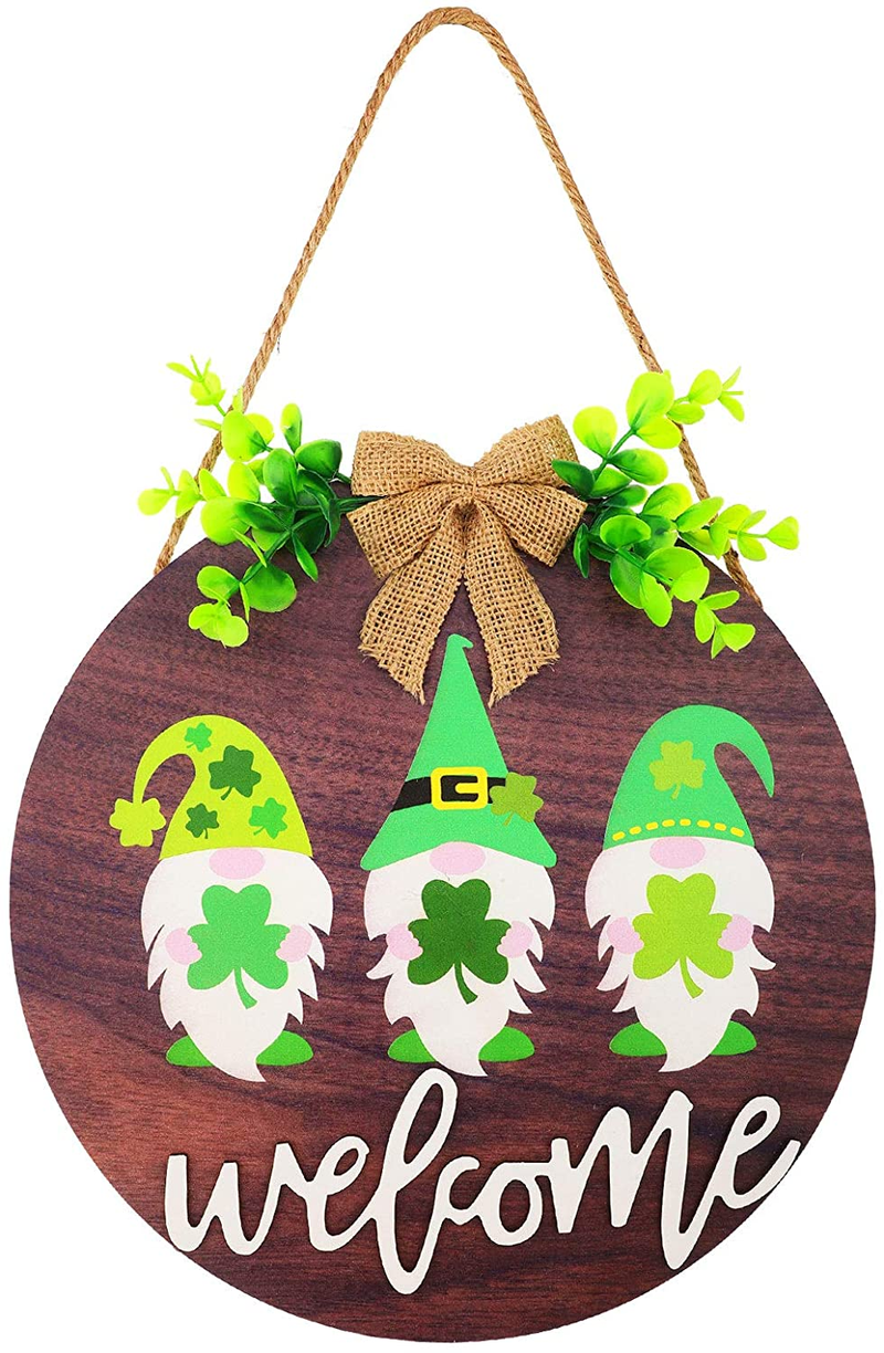 St Patrick'S Day Welcome Wooden Sign round Wood Hanging Door Sign with Ribbon Bow Decoration and Artificial Branch for St Patrick'S Day Front Door Wall Rustic Farmhouse Porch Decor (Elegant Style) Arts & Entertainment > Party & Celebration > Party Supplies Hicarer Elegant Style  