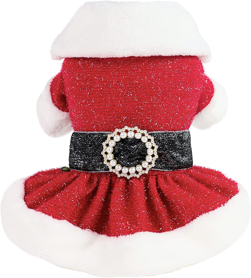 Fitwarm Bling Bling Santa Claus Dog Christmas Outfit Thermal Holiday Girl Puppy Costume Velvet Dogs Dress Pet Winter Clothes Cat Coat Doggie Jackets Apparel Animals & Pet Supplies > Pet Supplies > Dog Supplies > Dog Apparel Fitwarm Red L 