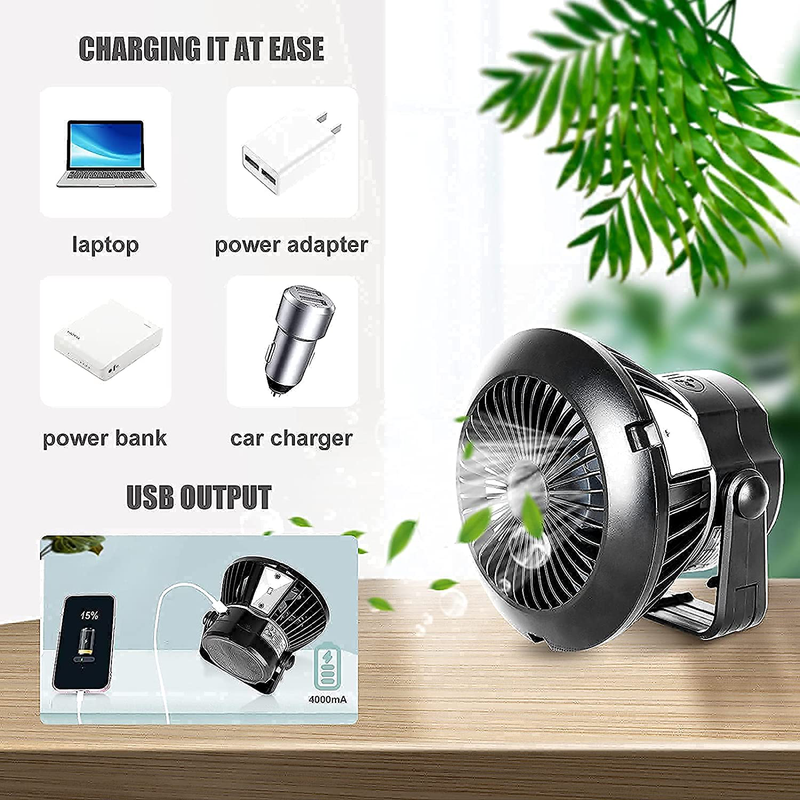 Solar Camping Fan with LED Light with Hanging Hook Portable Tent Fan ，Personal Fans， Lantern Rechargeable USB Emergency Outages for Home Office Car Outdoor Sporting Goods > Outdoor Recreation > Camping & Hiking > Tent Accessories BUSYPIGGY   