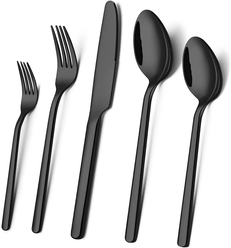 KINGSTONE 20 Piece Flatware Set, Stainless Steel Silverware Cutlery Set for 4, Mirror Polished Eating Tableware Utensils for Home, Restaurant, Wedding, Party Home & Garden > Kitchen & Dining > Tableware > Flatware > Flatware Sets KINGSTONE Black  