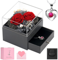 SHOKUTO Preserved Real Rose with Necklace, 2 Red Preserved Rose Flowers Birthday Gifts for Women Romantic Valentines Day Gift for Her Girlfriend Wife Mom Grandma on Anniversary Mothers Day Home & Garden > Decor > Seasonal & Holiday Decorations SHOKUTO Red  
