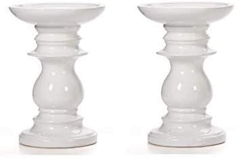 Hosley Set of 3 Ceramic White Pillar Candle Holders Two 6 Inch and One 9.5 Inch High. Ideal for LED and Pillar Candles Gifts for Wedding Party Home Spa Reiki Aromatherapy Votive Candle Gardens P2 Home & Garden > Decor > Home Fragrance Accessories > Candle Holders Hosley 2-white Set of 2-6" H 