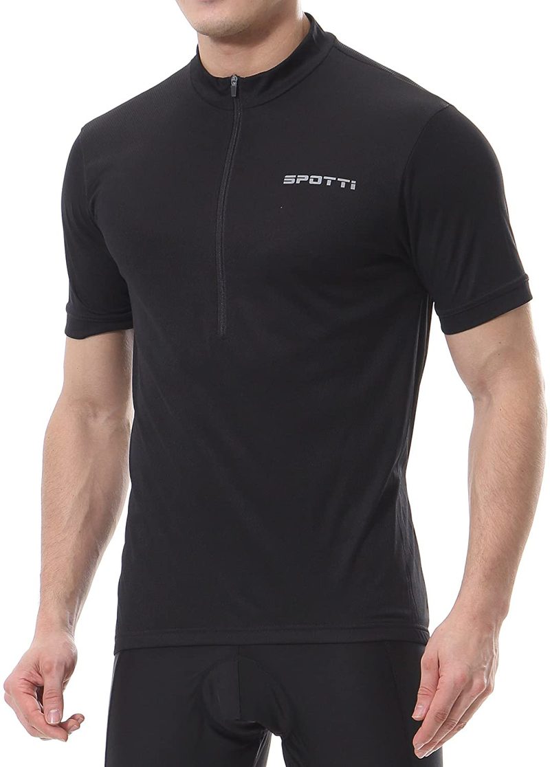 Spotti Men's Cycling Bike Jersey Short Sleeve with 3 Rear Pockets- Moisture Wicking, Breathable, Quick Dry Biking Shirt Sporting Goods > Outdoor Recreation > Cycling > Cycling Apparel & Accessories Spotti Black XX-Large 