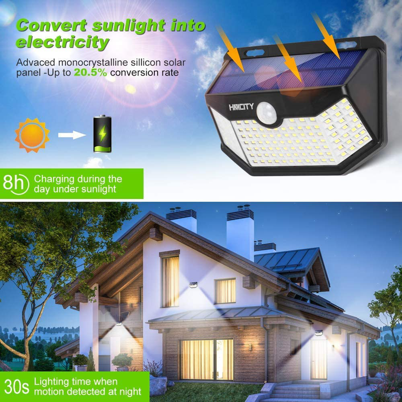 Hmcity Solar Lights Outdoor 120 LED with Lights Reflector and 3 Lighting Modes, Motion Sensor Security Lights，IP65 Waterproof Solar Powered for Garden Patio Yard (2Pack) Home & Garden > Lighting > Lamps ‎Hmcity   