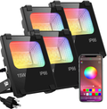 LED Flood Lights RGB Color Changing 100W Equivalent Outdoor, 15W Bluetooth Smart RGB Floodlight APP Control, IP66 Waterproof, Timing, 2700K&16 Million Colors 20 Modes for Garden Stage Lighting 4 Pack