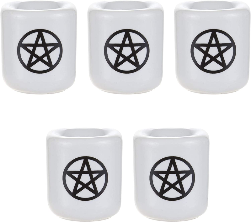 Mega Candles - 5 pcs Ceramic Gold Pentacle Chime Ritual Spell Candle Holder - White Home & Garden > Decor > Home Fragrance Accessories > Candle Holders Mega Candles Black  