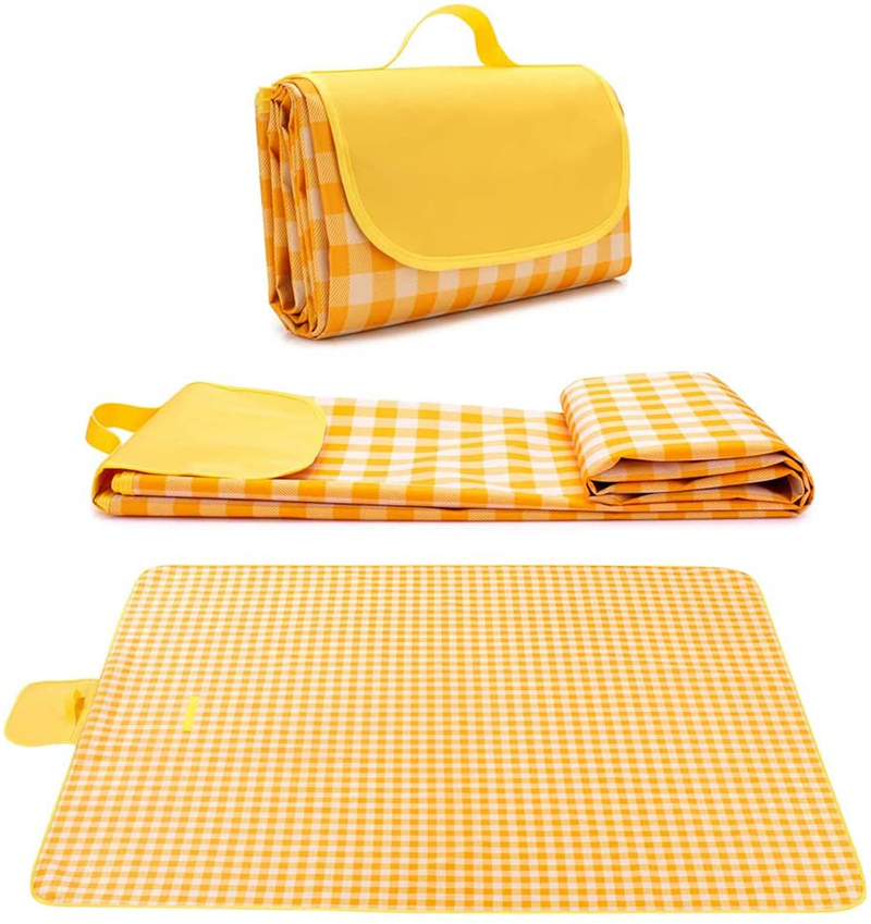 DEETIK Large Picnic Blanket for Indoor and Outdoor, 79" x 77" Sandproof Waterproof Windproof Material, Mat for Beach, Travel, Camping, Hiking, Machine Washable, Foldable, - Yellow Plaids Home & Garden > Lawn & Garden > Outdoor Living > Outdoor Blankets > Picnic Blankets DEETIK   