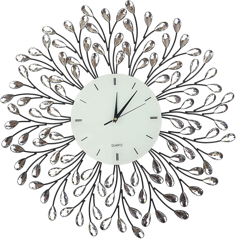 LuLu Decor, Decorative Crystal Metal Vine Wall Clock, Diameter 25", 9.50" Black dial in Large Arabic Numerals, Perfect for Housewarming Gift (L72NDC) Home & Garden > Decor > Clocks > Wall Clocks Lulu Decor White Dial/Lines  