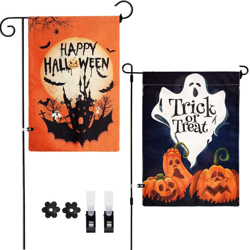 Didida 2Pack Halloween Decoration Vertical Double-Sided Outdoor Garden Flags,Happy Halloween Fall Pumpkin Ghost Vintage Burlap Flag Decor with Clips Stoppers for Home Front Door Outside Yard Lawn Arts & Entertainment > Party & Celebration > Party Supplies Didida Halloween Set 2  