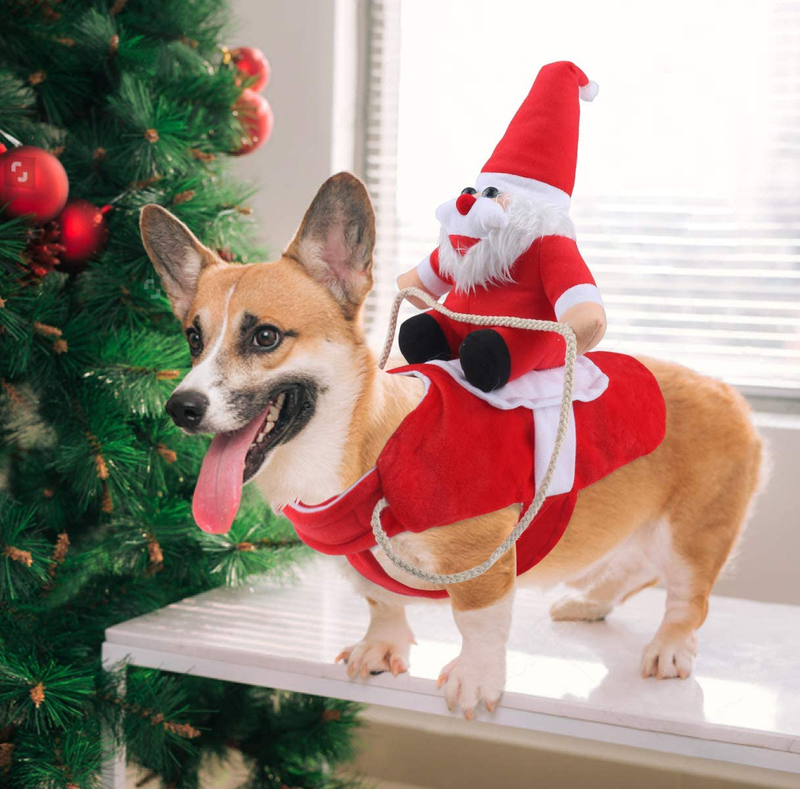 Idepet Dog Santa Claus Riding Christmas Costume Funny Pet Cowboy Rider Horse Designed Dogs Cats Clothes Apparel Party Dress up Clothing Christmas Halloween (L) Animals & Pet Supplies > Pet Supplies > Dog Supplies > Dog Apparel Idepet   