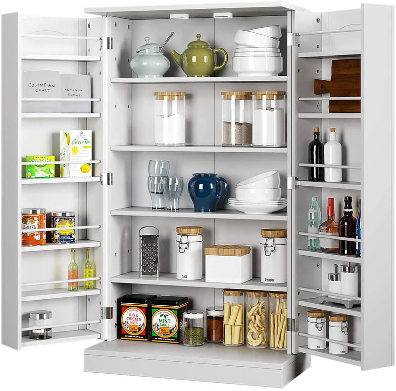 HOMEFORT 72" Tall Pantry Cabinet, Wood Kitchen Pantry, Freestanding Kitchen Cupboard with 2 Cabinets and Adjustable Storage Shelves, Space Saving Floor Cabinet,In Creamy White Home & Garden > Kitchen & Dining > Food Storage HOMEFORT White  