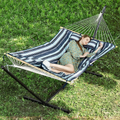 PNAEUT Large Double Hammock with Stand Included 2 Person Heavy Duty 2 People Rope Hammocks and Stand for Outdoor Porch Patio Garden Outside with Pillow and Pad Max 450lb Capacity (Blue) Home & Garden > Lawn & Garden > Outdoor Living > Hammocks PNAEUT Blue  