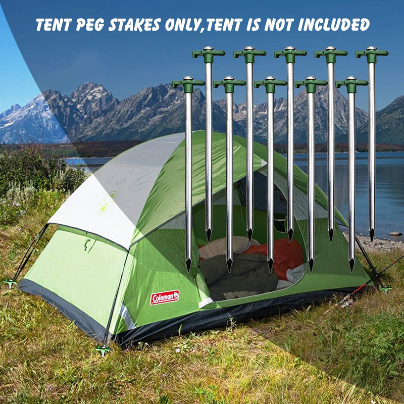Eurmax USA Galvanized Non-Rust Camping Family Tent Pop up Tent Stakes Ice Tools Heavy Duty 10Pc-Pack, with 4X10Ft Ropes & 1 Green Stopper Sporting Goods > Outdoor Recreation > Camping & Hiking > Tent Accessories Eurmax   