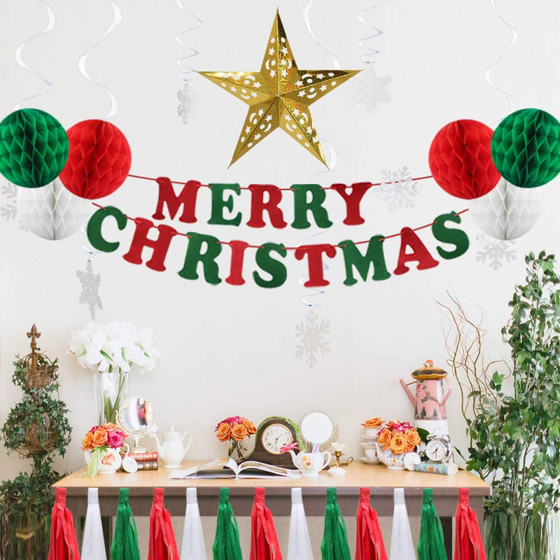 Christmas Party Decorations, Merry Christmas Banner, Snowflake Hanging Swirls, Paper Honeycomb Balls, Hollow Star Lantern, Tissue Tassel Garland Anniversary Birthday New Year Party Supplies Home & Garden > Decor > Seasonal & Holiday Decorations& Garden > Decor > Seasonal & Holiday Decorations ADLKGG   