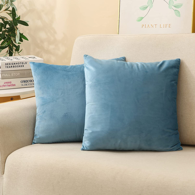 Moloudan Velvet Throw Pillow Covers,Decorative Square Pillowcase,Soft Solid Cushion Covers for Sofa Couch Living Room Bedroom(Light Blue,18*18 Inches,Pack of 2) Home & Garden > Decor > Chair & Sofa Cushions Moloudan   
