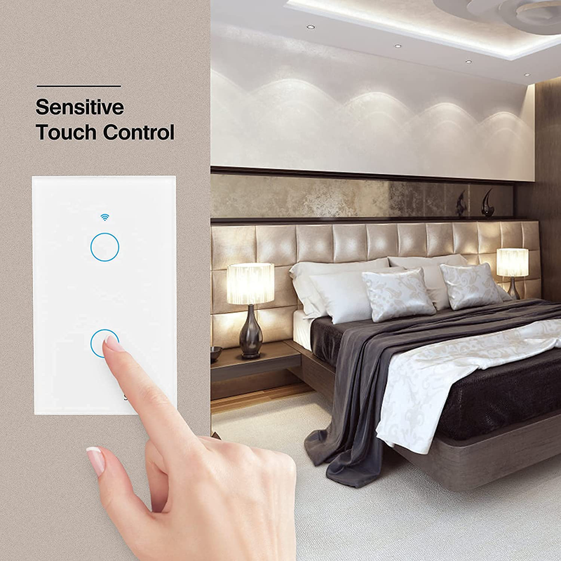 Smartyuns WiFi Smart Wall Light Switch White, Tempered Glass Panel Touch Light Switch 2 Gang Switch for 1 Gang Wall Box, Timer Function, Wireless Lighting Control (2 Gang Light Switch White)