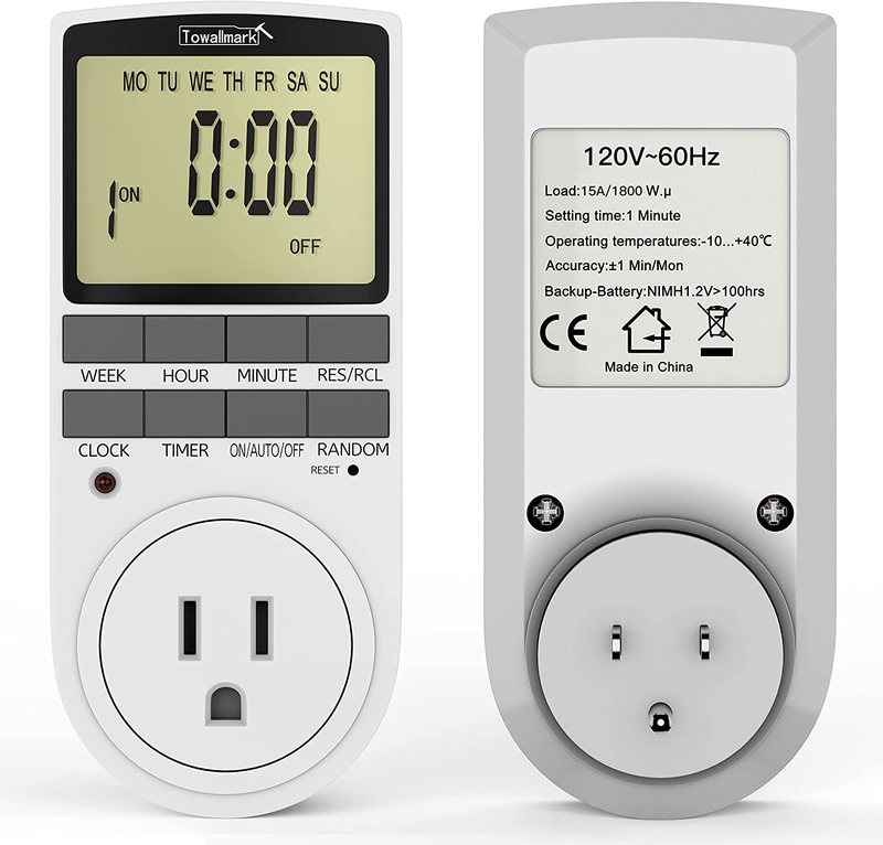 Digital Timer Outlet, Indoor Plug-in Electric Timer for Electrical Outlets15A/1800W, Multifunctional 7-Day Cycle Programmable Timer with Countdown, 16 On/Off Programs and Extra Large LCD Display Home & Garden > Lighting Accessories > Lighting Timers Towallmark   