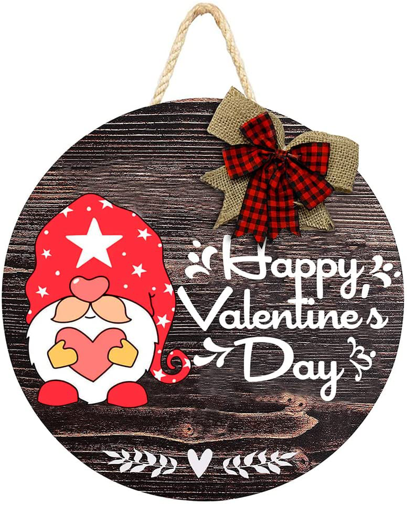 Happy Valentine'S Day Hanging Sign, round Wooden Red Heart Valentines Day Decor Front Door Sign with Ribbon Bow for Valentine'S Day Front Door Wall Rustic Farmhouse Porch Decorations, 12 Inch (Red) Home & Garden > Decor > Seasonal & Holiday Decorations amiatalo Wooden  