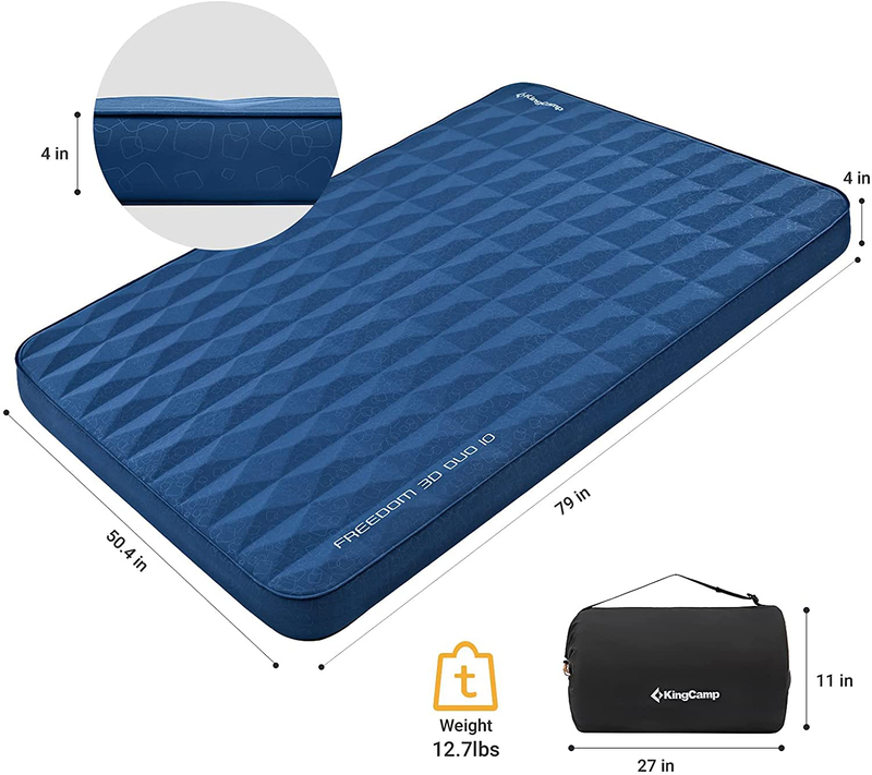 Kingcamp 3D Self-Inflating Camping Pad for Camping Thick 3.94 Inch Camping Mat with 30D Polyester Camping Mattress for Tent. (2Person) Sporting Goods > Outdoor Recreation > Camping & Hiking > Camp Furniture KM2102   