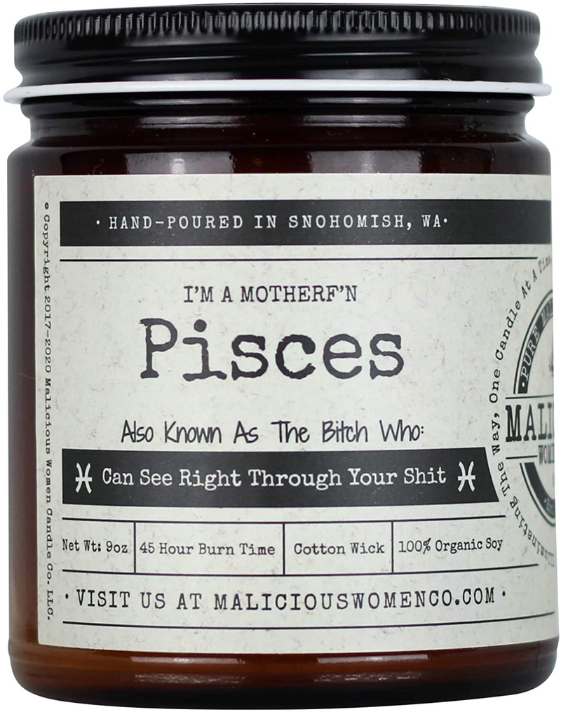 Malicious Women Candle Co - Virgo The Zodiac Bitch - Can Do It on Her Own…Neatly, Take A Hike (Wildflower, Cedar, Moss), All-Natural Soy Candle, 9 oz Home & Garden > Decor > Home Fragrances > Candles MALICIOUS WOMEN CANDLE CO. INFUSED WITHSASS Pisces  
