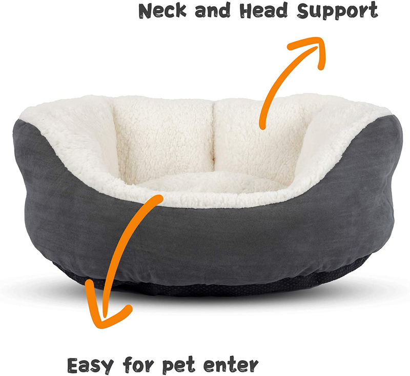 SHU UFANRO Small Dog Bed, Cat Bed for Indoor Cats, Puppy Beds for Small Dogs, Washable Anti-Slip Bottom Flannel Grey Cat Beds 20 Inch