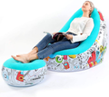 Lazy Sofa, Inflatable Sofa, Family Inflatable Lounge Chair, Graffiti Pattern Flocking Sofa, with Inflatable Foot Cushion, Suitable for Home Rest or Office Rest, Outdoor Folding Sofa Chair (Pink) Sporting Goods > Outdoor Recreation > Camping & Hiking > Camp Furniture BOMTTY Blue  